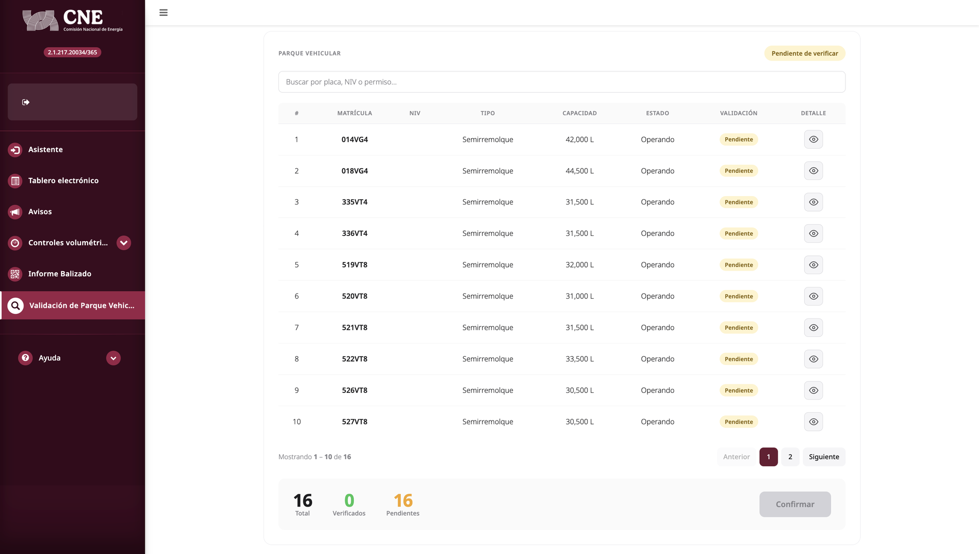 OPE de CNE Validación de Parque Vehicular
